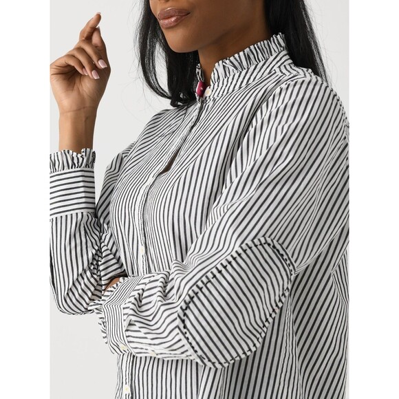 Kerri Rosenthal Mia Shirt Ruffles Tunic Top Striped Printed Buttondown S 283404 - Picture 3 of 11